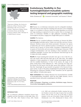 Evolutionary Flexibility in Five Hummingbird/Plant Mutualistic Systems: Testing Temporal and Geographic Matching