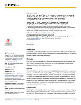 Evolving Use of Social Media Among Chinese Urologists: Opportunity Or Challenge?