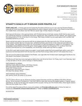 For Immediate Release Stuart's Goals Lift P-Bruins