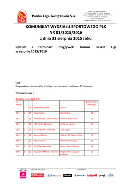 Komunikat 01 System I Terminarz 2015 2016