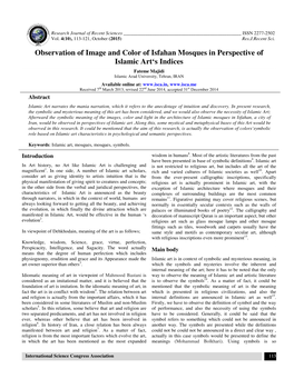 Observation of Image and Color of Isfahan Mosques in Perspective of Islamic Art‘S Indices