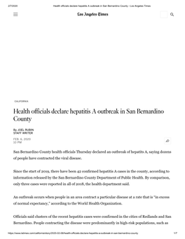 Health Officials Declare Hepatitis a Outbreak in San Bernardino County - Los Angeles Times