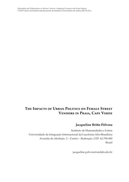 The Impacts of Urban Politics on Female Street Vendors in Praia, Cape Verde