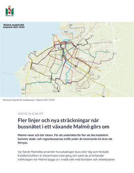Fler Linjer Och Nya Sträckningar När Bussnätet I Ett Växande Malmö Görs Om