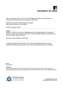 First Left, Guv? Mapping the Class-Encoded Agency of Commercial Television’S Spy-Cop Archetype, 1967-1978