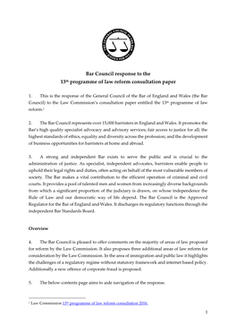 Bar Council Response to the 13Th Programme of Law Reform Consultation Paper