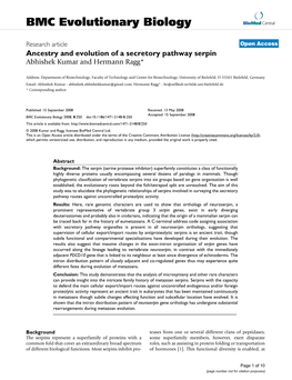 Ancestry and Evolution of a Secretory Pathway Serpin Abhishek Kumar and Hermann Ragg*