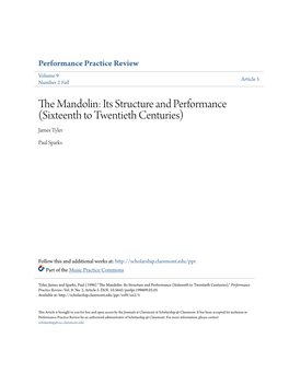 The Mandolin: Its Structure and Performance (Sixteenth to Twentieth Centuries) James Tyler and Paul Sparks