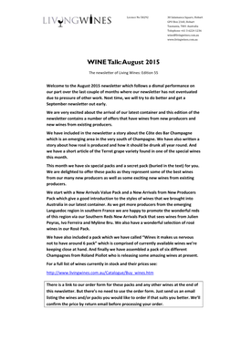 WINE Talk: August 2015