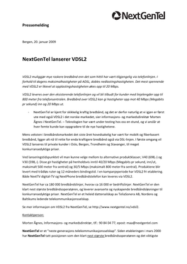 Nextgentel Lanserer VDSL2