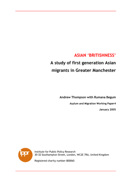 A Study of First Generation Asian Migrants in Greater Manchester