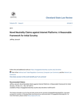 Novel Neutrality Claims Against Internet Platforms: a Reasonable Framework for Initial Scrutiny
