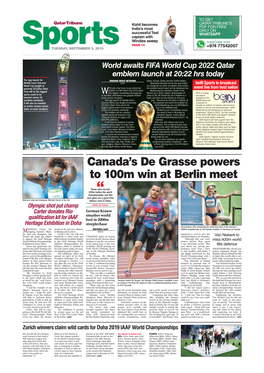 Canada's De Grasse Powers to 100M Win at Berlin Meet