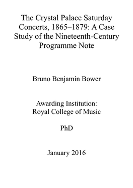The Crystal Palace Saturday Concerts, 1865–1879: a Case Study of the Nineteenth-Century Programme Note