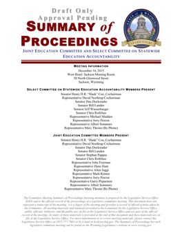 Select Committee on Statewide Education Committee Accountability