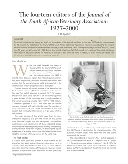 The Fourteen Editors of the Journal of the South African Veterinary Association: 1927–2000 R D Bigalke*