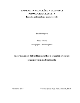 Informovanost Žáků Středních Škol O Sexuální Orientaci Se Zaměřením Na Bisexualitu