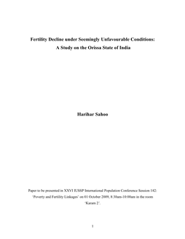 Fertility Decline Under Seemingly Unfavourable Conditions: a Study on the Orissa State of India