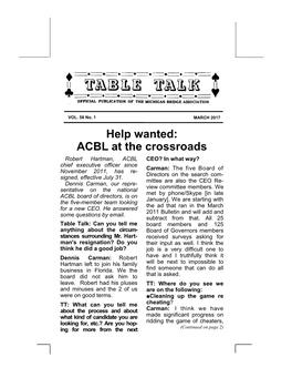 ACBL at the Crossroads