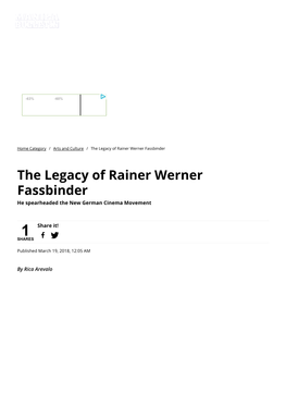 The Legacy of Rainer Werner Fassbinder