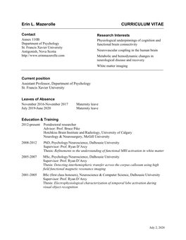 Erin L. Mazerolle CURRICULUM VITAE