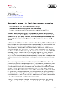 Successful Season for Audi Sport Customer Racing