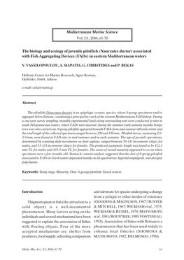 (Naucrates Ductor) Associated with Fish Aggregating Devices (Fads) in Eastern Mediterranean Waters