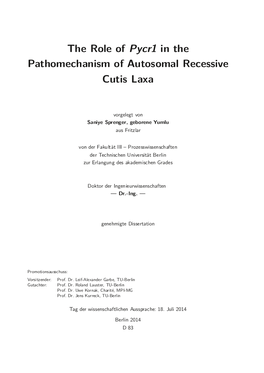 The Role of Pycr1 in the Pathomechanism of Autosomal Recessive Cutis Laxa