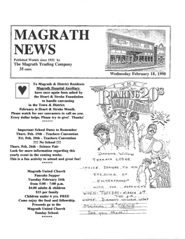 MAGRATH NEWS Published Weekly Since 1932 by the Magrath Trading Company 35 Cents Wednesday February 18, 1998