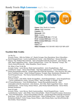 Randy Travis High Lonesome Mp3, Flac, Wma