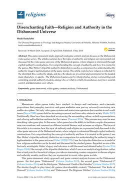 Disenchanting Faith—Religion and Authority in the Dishonored Universe