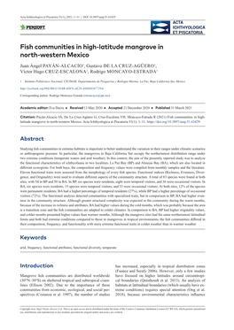 ﻿Fish Communities in High-Latitude Mangrove in North-Western Mexico