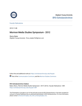 Mormon Media Studies Symposium - 2012