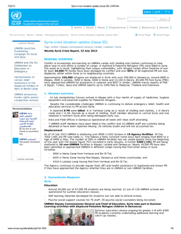 Syria Crisis Situation Update (Issue 55)-UNRWA