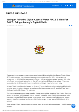 PRESS RELEASE Jaringan Prihatin: Digital Access Worth RM3.5 Billion