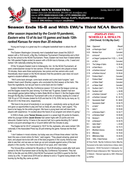Season Ends 16-8 and with EWU's Third NCAA Berth