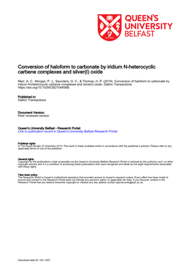 Conversion of Haloform to Carbonate by Iridium N-Heterocyclic Carbene Complexes and Silver(I) Oxide