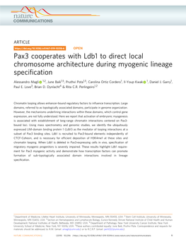Pax3 Cooperates with Ldb1 to Direct Local Chromosome Architecture During Myogenic Lineage Specification