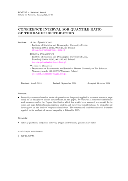 Confidence Interval for Quantile Ratio of the Dagum Distribution