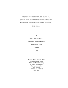 Organic Geochemistry and Crude Oil Source Rock Correlation of the Devonian-Mississippian Petroleum Systems Northern Oklahoma