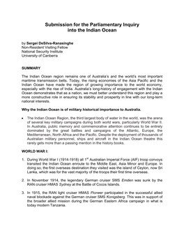 Submission for the Parliamentary Inquiry Into the Indian Ocean