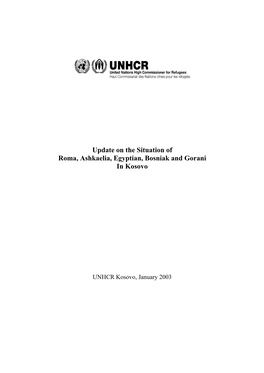 Update on the Situation of Roma, Ashkaelia, Egyptian, Bosniak and Gorani in Kosovo