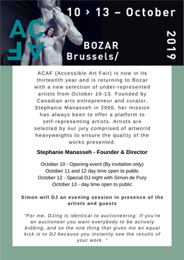 ACAF (Accessible Art Fair) Is Now in Its Thirteenth Year and Is Returning to Bozar with a New Selection of Under-Represented Artists from October 10-13