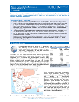 Yemen Humanitarian Emergency Situation Report No