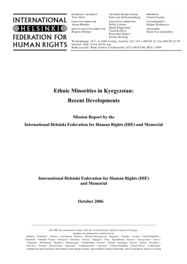 Ethnic Minorities in Kyrgyzstan: Recent Developments