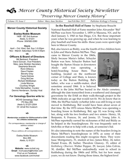 Mercer County Historical Society Newsletter  “Preserving Mercer County History”