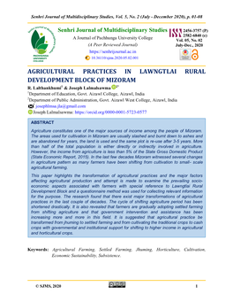 Agricultural Practices in Lawngtlai Rural Development Block of Mizoram R