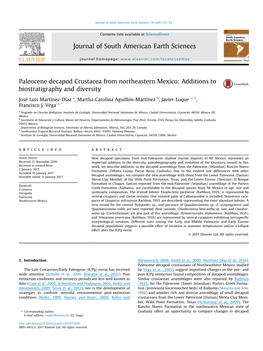 Paleocene Decapod Crustacea from Northeastern Mexico: Additions to Biostratigraphy and Diversity