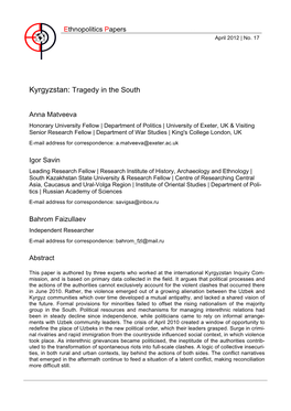 Kyrgyzstan: Tragedy in the South