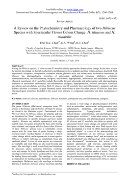 A Review on the Phytochemistry and Pharmacology of Two Hibiscus Species with Spectacular Flower Colour Change: H